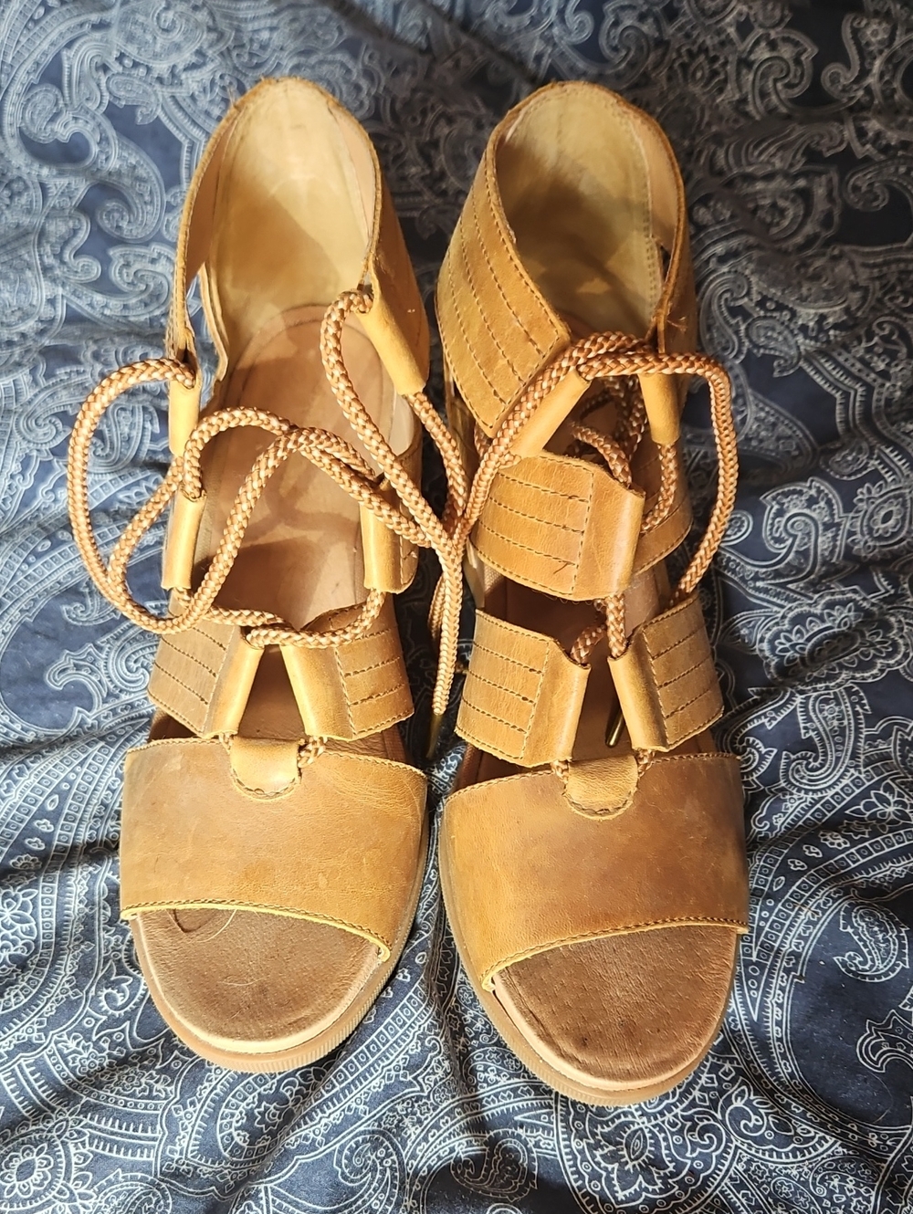 Sorel Women's Tan Suede Lace-Up Wedge Sandals